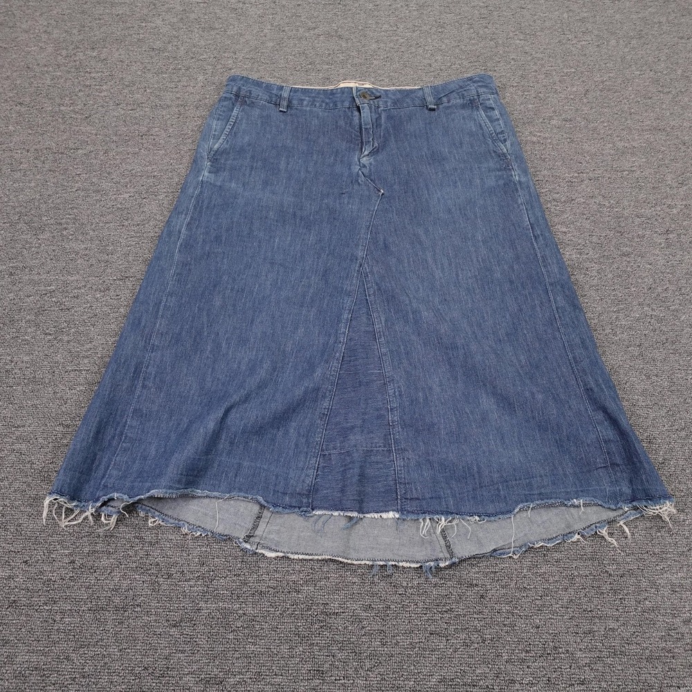Rag & Bone Skirt Womens 34 Blue Denim A-Line Midi Raw Frayed Hem Handmade USA